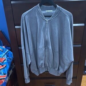 Zara Gray Bomber Jacket with Ribbed Collar and Cuffs